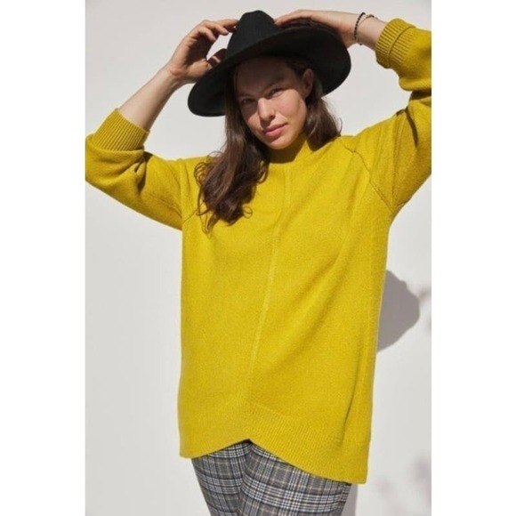 Anthropologie Maeve Crystal Tunic Sweater Mock Neck Chartreuse Yellow Hi Low S - Picture 10 of 11